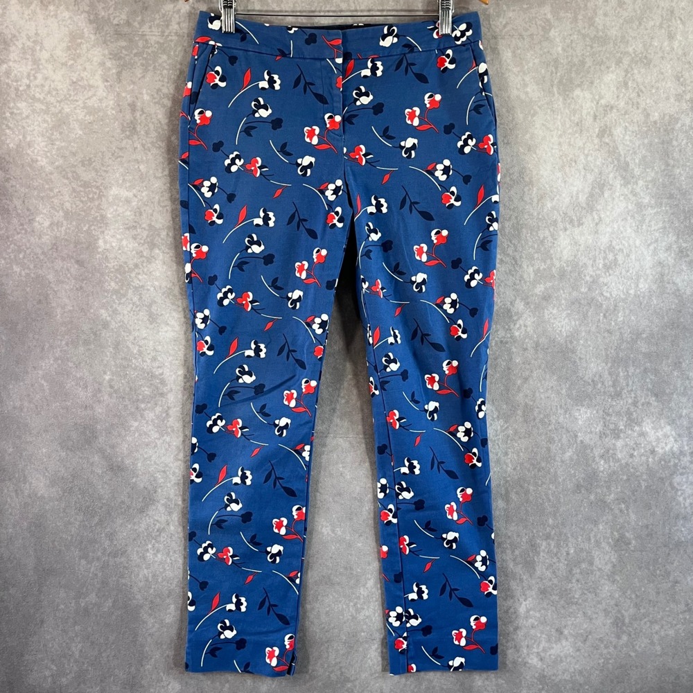 Boden Richmond Floral Pants Womens Size 8R Blue Red White Slim Leg Mid Rise